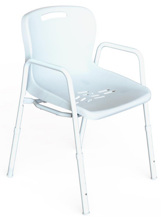 Shower Chair w/ Armrest - Height Adjustable Legs - Clip-on Seat